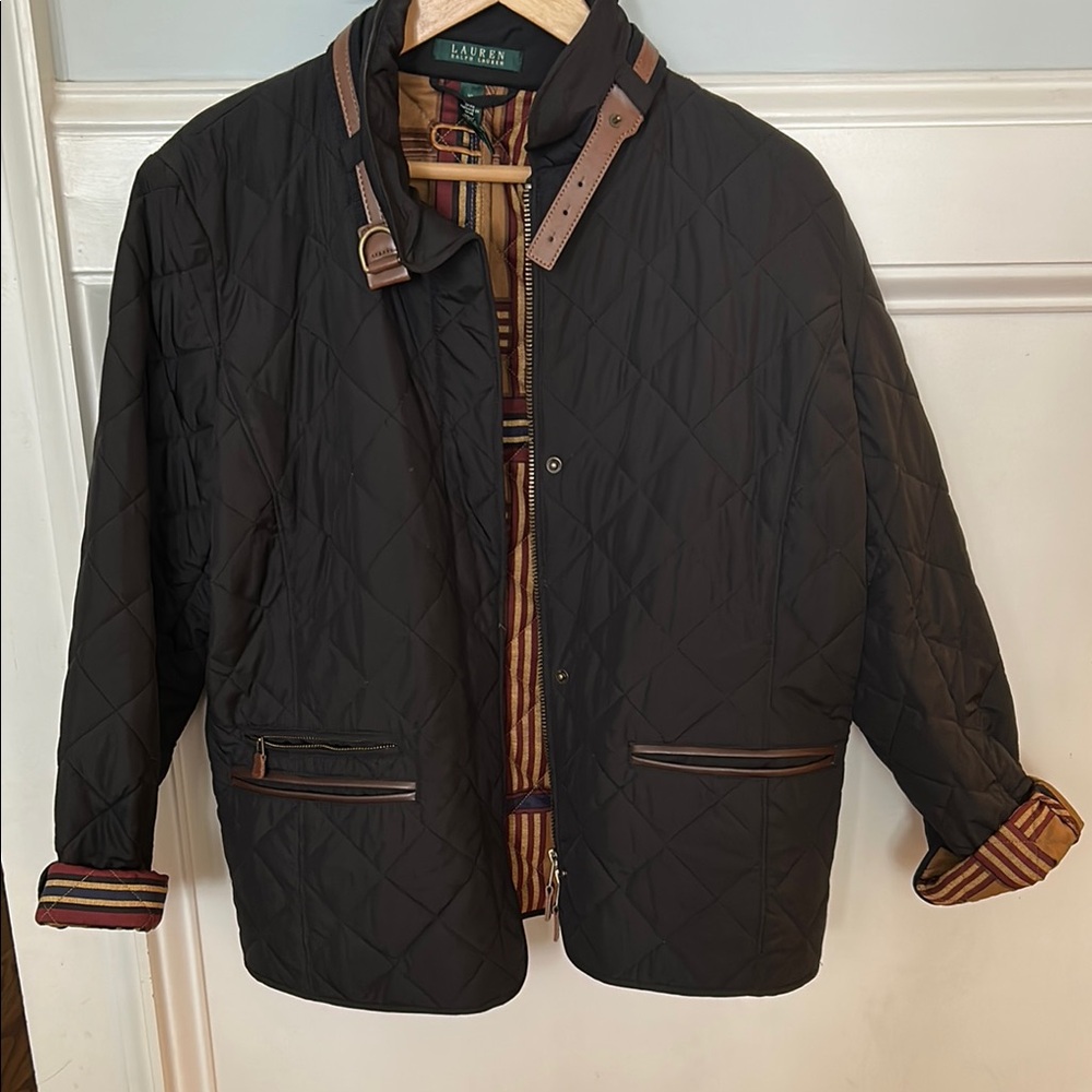 Ralph Lauren Black Quilted Jacket with Brown Accents